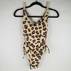 Animal Print One Piece Swimsuit 4/6 Beige Tan Racerback Tortoise Ring Kona Sol